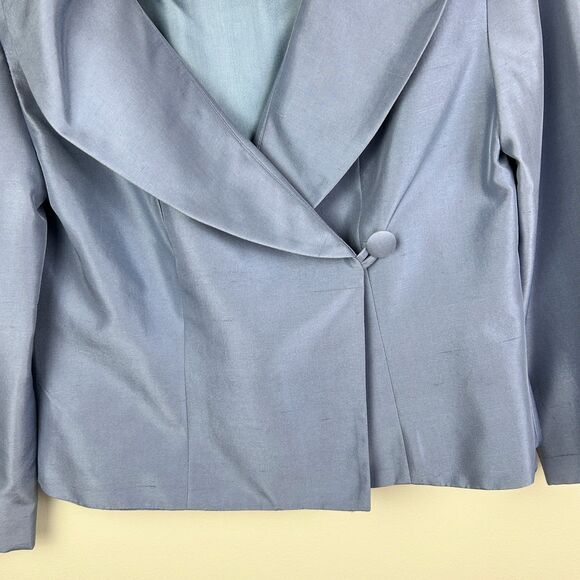 Lynn Lugo Vintage Light Blue Silk Blazer Jacket Front Button Formal Satin sz 6 - Picture 3 of 13